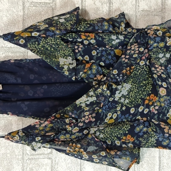 Miss Me Navy Microfloral Tank Cold Shoulder Wrap High-low Dress Size Small - Picture 4 of 7